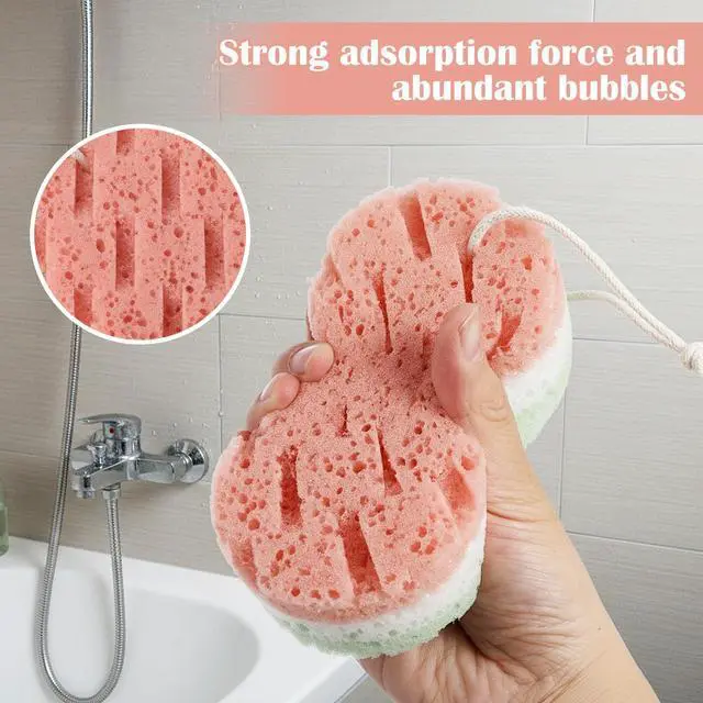 Alt view image 4 of 7 - 2 Pack Bath Sponges for Shower, Dual-Texture Exfoliating Loofah Sponge, Gray and Green Body Sponge for Women Men, Shower Sponges for Gentle and Deep Cleansing Foam