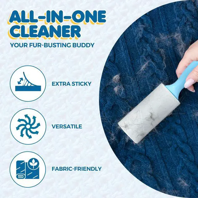Alt view image 3 of 7 - Pet Lint Rollers for Dogs and Cats, Extra Sticky Adhesive, 2 Portable Fur/Hair Animal Hair Lifter for Clothes, Furniture, Carpet, Easy to Tear Dust Cleaner Brush, Blue Handle, 8 x 2
