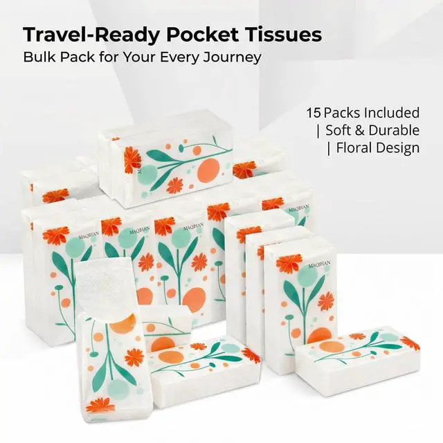 Alt view image 3 of 6 - 15PCS Travel Tissues - 3-Ply Pocket Tissue Packs, Purse tissues