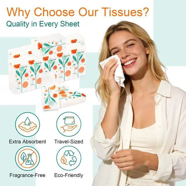 Alt view image 4 of 6 - 15PCS Travel Tissues - 3-Ply Pocket Tissue Packs, Purse tissues