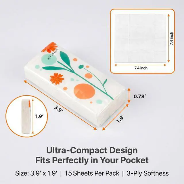 Alt view image 5 of 6 - 15PCS Travel Tissues - 3-Ply Pocket Tissue Packs, Purse tissues