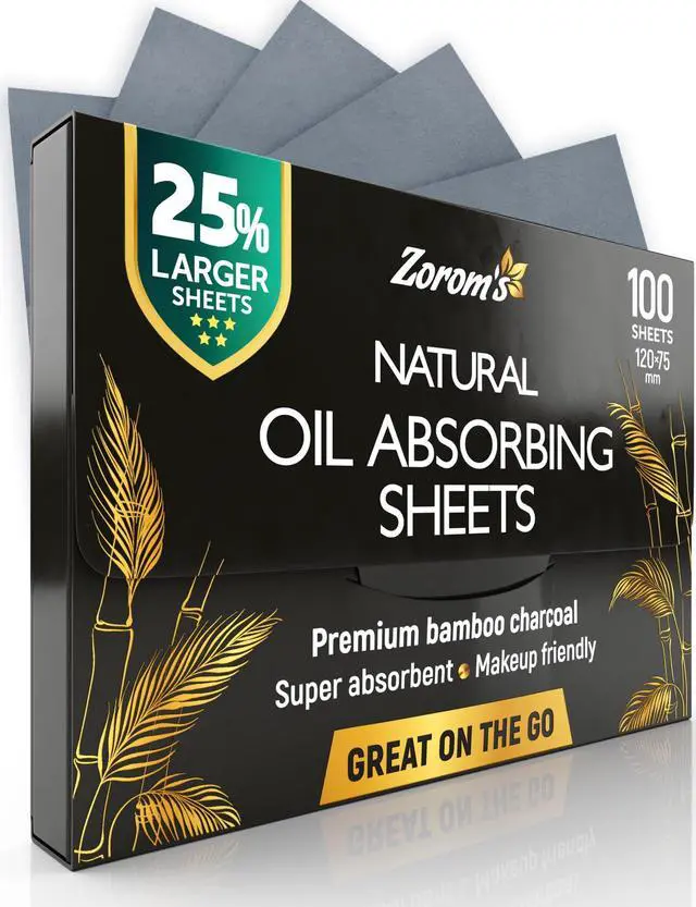 Main image of Natural Oil Blotting Sheets for Face with Bamboo Charcoal - 25% Larger - 1pk/100 Makeup Friendly Oil Absorbing Sheets for Face - Easy Dispensing Blotting Papers - Perfect for Keeping in Purse
