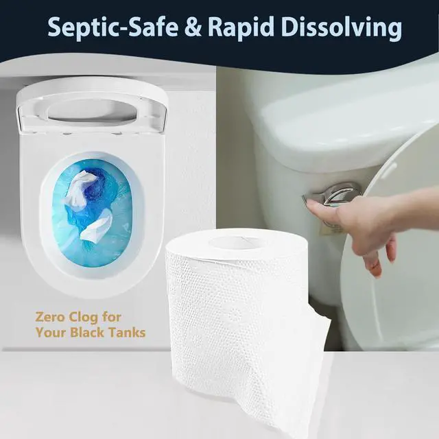 Alt view image 4 of 7 - RV Camping Toilet Paper - 4 Rolls Rapid-Dissolve Marine & Trailer Septic Safe Tissue - Biodegradable 3-Ply 290 Sheets Bath Tissue for Marine, Travel, and Camper Systems