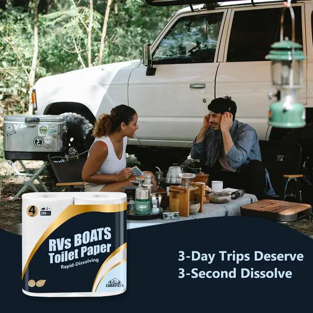 Alt view image 7 of 7 - RV Camping Toilet Paper - 4 Rolls Rapid-Dissolve Marine & Trailer Septic Safe Tissue - Biodegradable 3-Ply 290 Sheets Bath Tissue for Marine, Travel, and Camper Systems