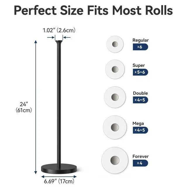 Alt view image 2 of 7 - Toilet Paper Holder Stand(with Reserve Function), Free-Standing Spare Rolls Storage Holder, Stainless Steel, Modern Design