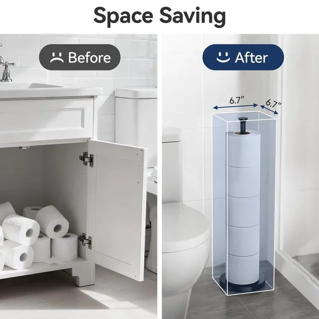 Alt view image 3 of 7 - Toilet Paper Holder Stand(with Reserve Function), Free-Standing Spare Rolls Storage Holder, Stainless Steel, Modern Design