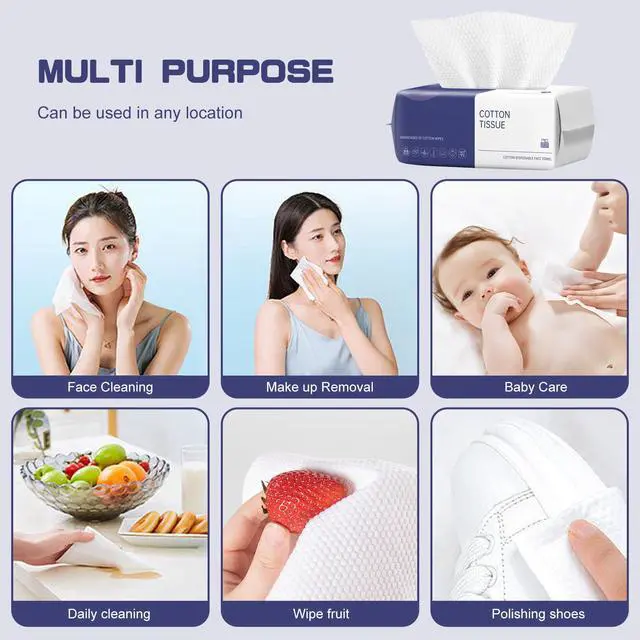 Alt view image 6 of 7 - Disposable Face Towel, 100 Count Face Towels for Washing Soft Cotton Dry Wipes Facial Cloths Towelettes for Washing and Drying, Facial Tissue for Cleansing, Skincare and Makeup Remover