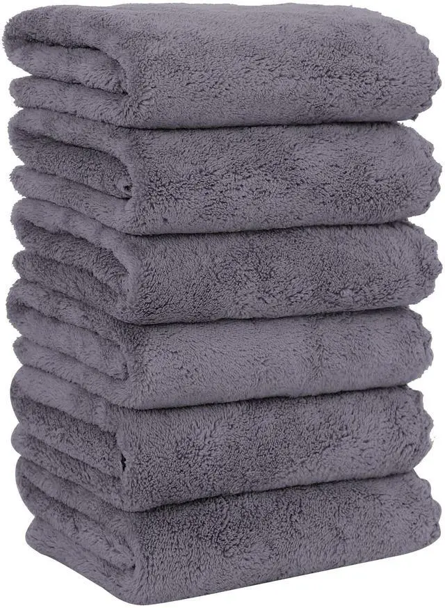 Main image of 6 Pack Premium Hand Towels - Quick Drying - Microfiber Coral Velvet Highly Absorbent Towels - Multipurpose Use as Hotel, Bathroom, Shower, Spa, Hand Towel 16 x 28 inches (Gray)