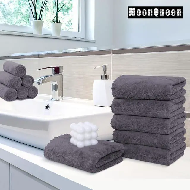 Alt view image 2 of 7 - 6 Pack Premium Hand Towels - Quick Drying - Microfiber Coral Velvet Highly Absorbent Towels - Multipurpose Use as Hotel, Bathroom, Shower, Spa, Hand Towel 16 x 28 inches (Gray)