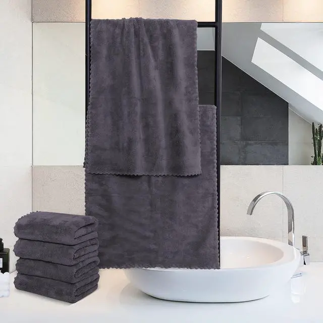Alt view image 3 of 7 - 6 Pack Premium Hand Towels - Quick Drying - Microfiber Coral Velvet Highly Absorbent Towels - Multipurpose Use as Hotel, Bathroom, Shower, Spa, Hand Towel 16 x 28 inches (Gray)