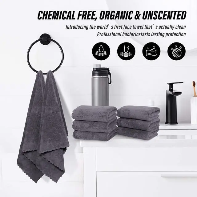 Alt view image 6 of 7 - 6 Pack Premium Hand Towels - Quick Drying - Microfiber Coral Velvet Highly Absorbent Towels - Multipurpose Use as Hotel, Bathroom, Shower, Spa, Hand Towel 16 x 28 inches (Gray)