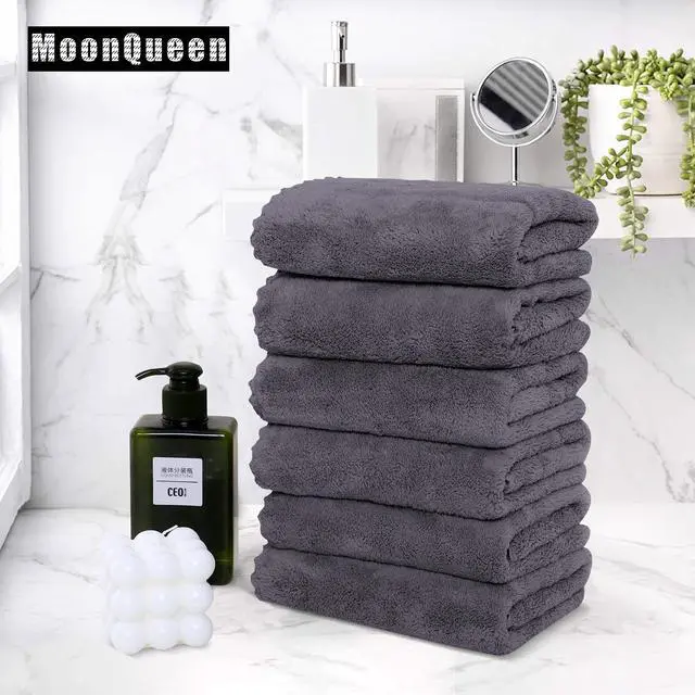 Alt view image 5 of 7 - 6 Pack Premium Hand Towels - Quick Drying - Microfiber Coral Velvet Highly Absorbent Towels - Multipurpose Use as Hotel, Bathroom, Shower, Spa, Hand Towel 16 x 28 inches (Gray)
