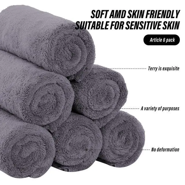 Alt view image 7 of 7 - 6 Pack Premium Hand Towels - Quick Drying - Microfiber Coral Velvet Highly Absorbent Towels - Multipurpose Use as Hotel, Bathroom, Shower, Spa, Hand Towel 16 x 28 inches (Gray)