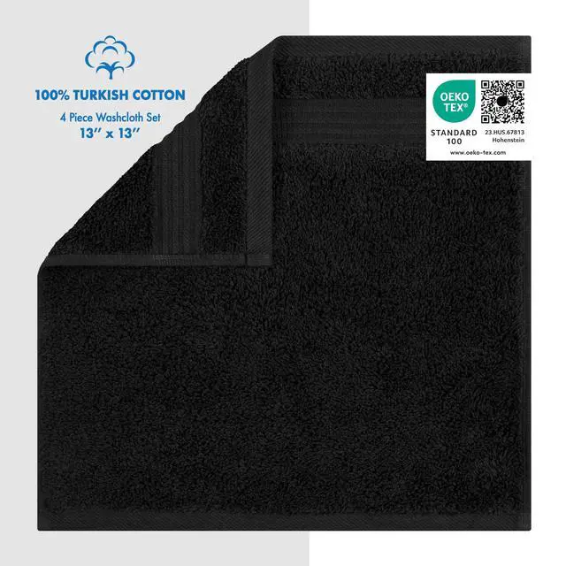 Alt view image 2 of 6 - 100% Cotton Turkish Towel Set, Soft Absorbent Quick Dry, 4 Piece Washcloth Set, Coal Black