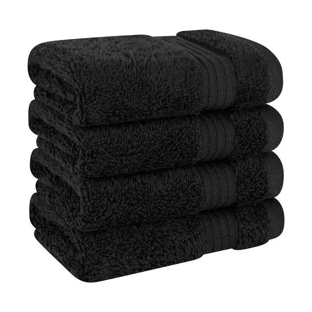 Alt view image 3 of 6 - 100% Cotton Turkish Towel Set, Soft Absorbent Quick Dry, 4 Piece Washcloth Set, Coal Black