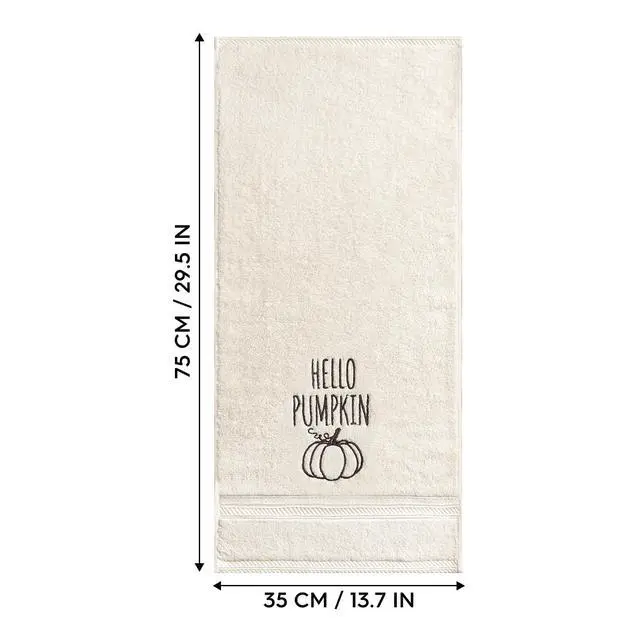 Alt view image 7 of 7 - 2 Pcs Caramel Beige Hello Pumpkin Fall Embroidered Hand Towels for Bathroom, 100% Cotton Soft Absorbent Farmhouse Decor Towels, 13.7 x 29.5 Inch