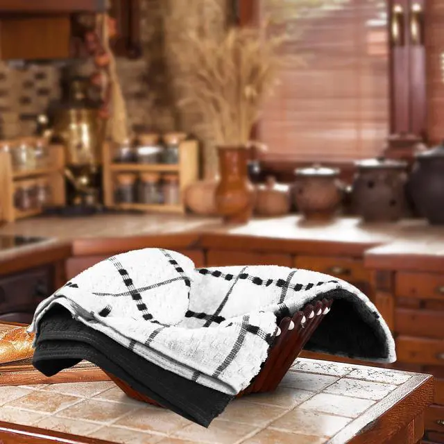 Alt view image 5 of 7 - Kitchen Towels 12 Pack, 15 x 25 Inches, 100% Ring Spun Cotton Super Soft and Absorbent Linen Dish, Tea and Bar Towels Set, Black