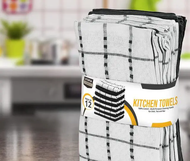Alt view image 6 of 7 - Kitchen Towels 12 Pack, 15 x 25 Inches, 100% Ring Spun Cotton Super Soft and Absorbent Linen Dish, Tea and Bar Towels Set, Black