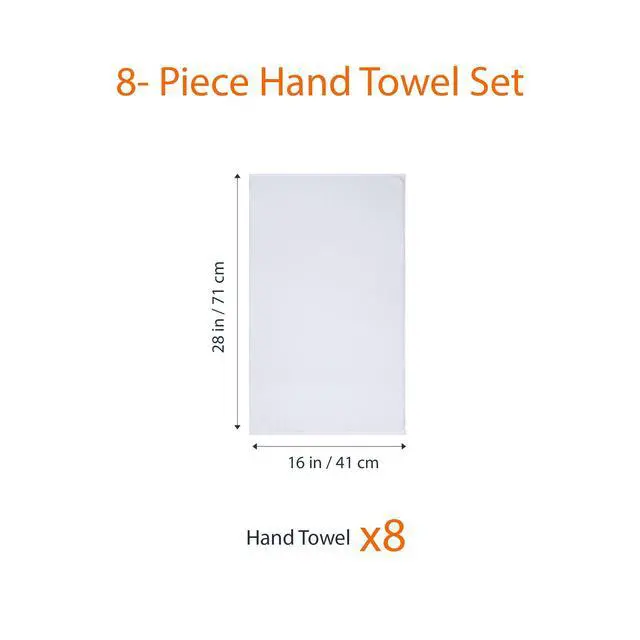 Alt view image 4 of 6 - 8-Pack Soft, Highly Absorbent, Quick-Dry Hand Towels, 100% Cotton, 28" x 16", White