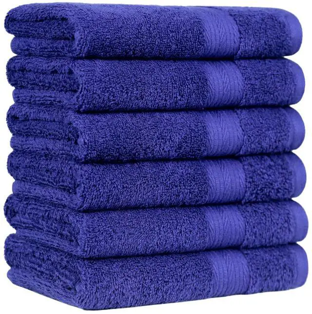 Main image of 100% Cotton Fade-Resistant Hand Towels for Bathroom, Soft Absorbent, 26" x 16", Navy Blue, 6-Pack