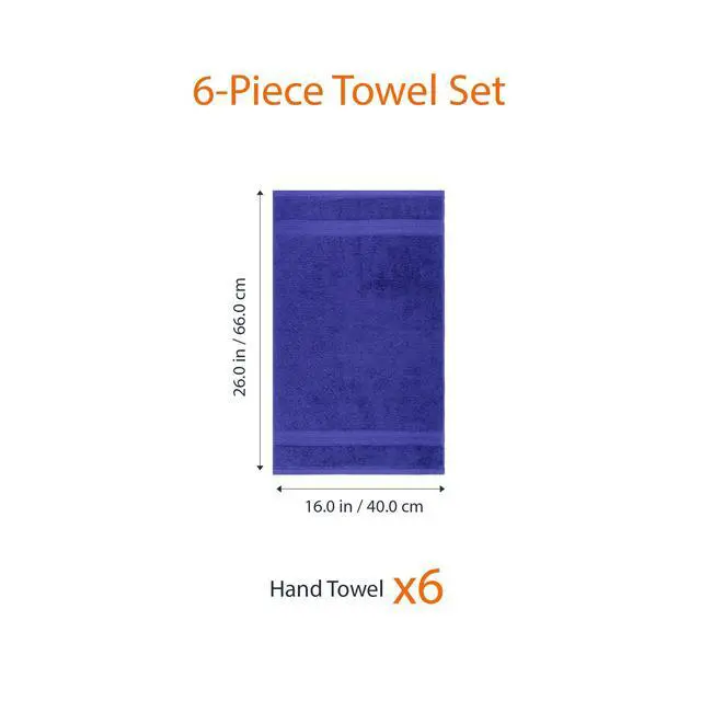 Alt view image 3 of 5 - 100% Cotton Fade-Resistant Hand Towels for Bathroom, Soft Absorbent, 26" x 16", Navy Blue, 6-Pack