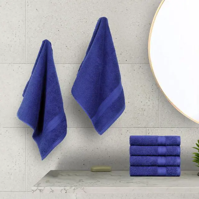 Alt view image 4 of 5 - 100% Cotton Fade-Resistant Hand Towels for Bathroom, Soft Absorbent, 26" x 16", Navy Blue, 6-Pack