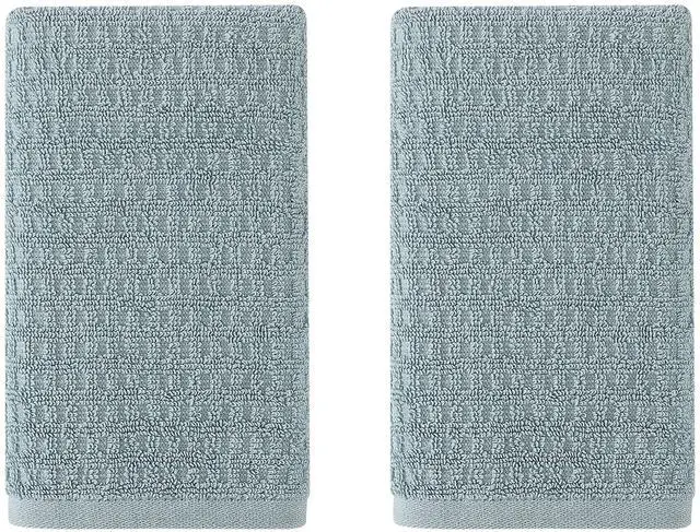 Main image of Hand Towels, Plush Cotton Bathroom Towels with Dobby Waffle Texture, Zero Twist Construction, Highly Absorbent & Quick-Dry Design, Set of 2 (Dark Green Blue)