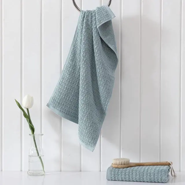Alt view image 3 of 7 - Hand Towels, Plush Cotton Bathroom Towels with Dobby Waffle Texture, Zero Twist Construction, Highly Absorbent & Quick-Dry Design, Set of 2 (Dark Green Blue)