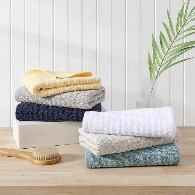 Alt view image 5 of 7 - Hand Towels, Plush Cotton Bathroom Towels with Dobby Waffle Texture, Zero Twist Construction, Highly Absorbent & Quick-Dry Design, Set of 2 (Dark Green Blue)