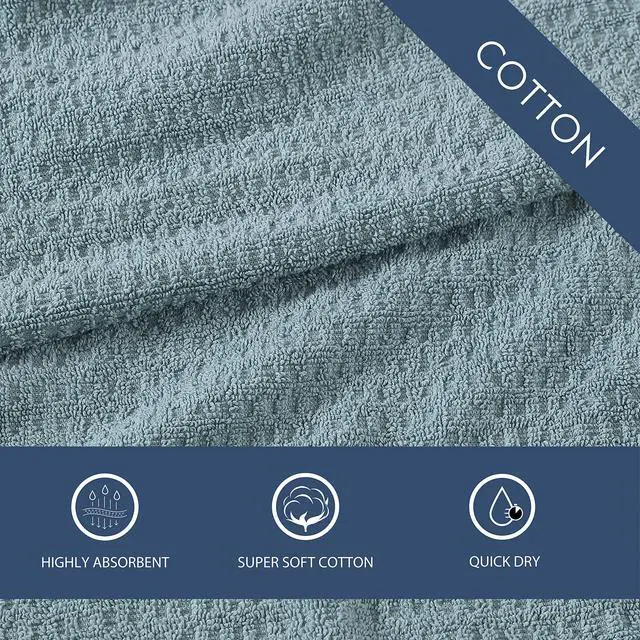 Alt view image 4 of 7 - Hand Towels, Plush Cotton Bathroom Towels with Dobby Waffle Texture, Zero Twist Construction, Highly Absorbent & Quick-Dry Design, Set of 2 (Dark Green Blue)