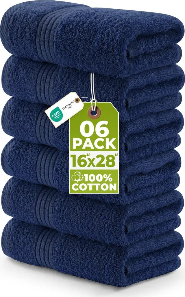 Main image of 6 Piece Premium Hand Towels Set, 16 by 28 inches, 100% Ring Spun Cotton, Lightweight and Highly Absorbent Towels for Bathroom, Travel, Camp, Hotel, and Spa, Navy