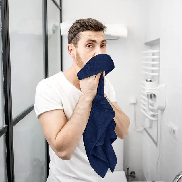 Alt view image 6 of 7 - 6 Piece Premium Hand Towels Set, 16 by 28 inches, 100% Ring Spun Cotton, Lightweight and Highly Absorbent Towels for Bathroom, Travel, Camp, Hotel, and Spa, Navy
