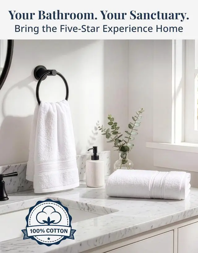 Alt view image 6 of 7 - White Hand Towels for Bathroom - Pack of 4 (16"x28") 100% Cotton Hand & Face Towels - Soft, Durable, Quick Dry & Highly Absorbent, Fingertip Towel for Bathroom - Great for Gym, Salon, Spa & Family Use