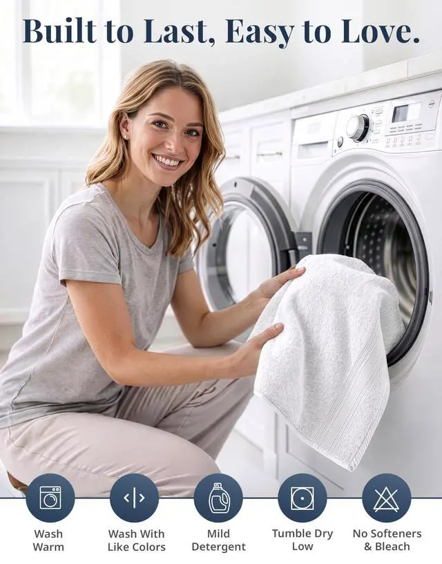 Alt view image 7 of 7 - White Hand Towels for Bathroom - Pack of 4 (16"x28") 100% Cotton Hand & Face Towels - Soft, Durable, Quick Dry & Highly Absorbent, Fingertip Towel for Bathroom - Great for Gym, Salon, Spa & Family Use