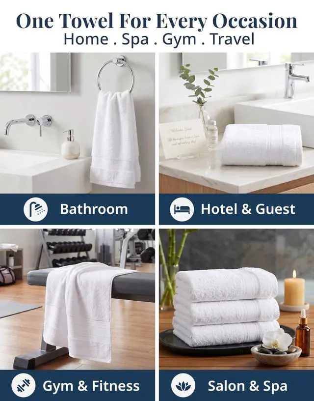 Alt view image 5 of 7 - White Hand Towels for Bathroom - Pack of 4 (16"x28") 100% Cotton Hand & Face Towels - Soft, Durable, Quick Dry & Highly Absorbent, Fingertip Towel for Bathroom - Great for Gym, Salon, Spa & Family Use