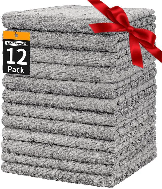 Main image of Hand Towels, 12 Pack 25''*15'' Gym Towels, Grey Quick Dry Lint Free Soft Absorbent Bulk Checkered Fingertip Washcloths Bath Towels for Bathroom Kitchen Salon Workout Shower