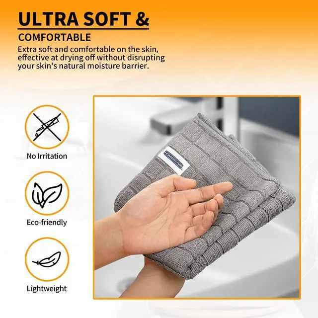 Alt view image 4 of 7 - Hand Towels, 12 Pack 25''*15'' Gym Towels, Grey Quick Dry Lint Free Soft Absorbent Bulk Checkered Fingertip Washcloths Bath Towels for Bathroom Kitchen Salon Workout Shower