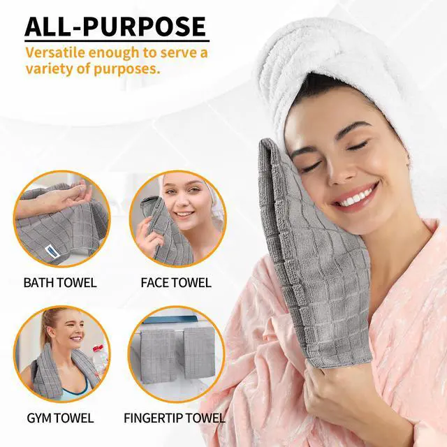 Alt view image 7 of 7 - Hand Towels, 12 Pack 25''*15'' Gym Towels, Grey Quick Dry Lint Free Soft Absorbent Bulk Checkered Fingertip Washcloths Bath Towels for Bathroom Kitchen Salon Workout Shower