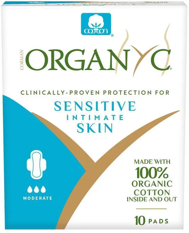 Main image of 100% Certified Organic Cotton Feminine Pads, Moderate Flow, 10 Count