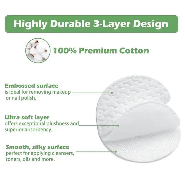 Alt view image 5 of 7 - Cotton Rounds (300 Count) with Travel Canister - Lint-Free, Ultra Soft & Absorbent 3-Layer Cotton Pads for Face and Makeup Removal