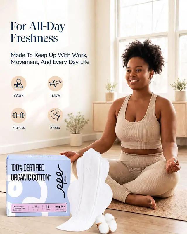 Alt view image 5 of 7 - 100% GOTS Organic Cotton Period Pads with Wings, Size 3, 18 Count