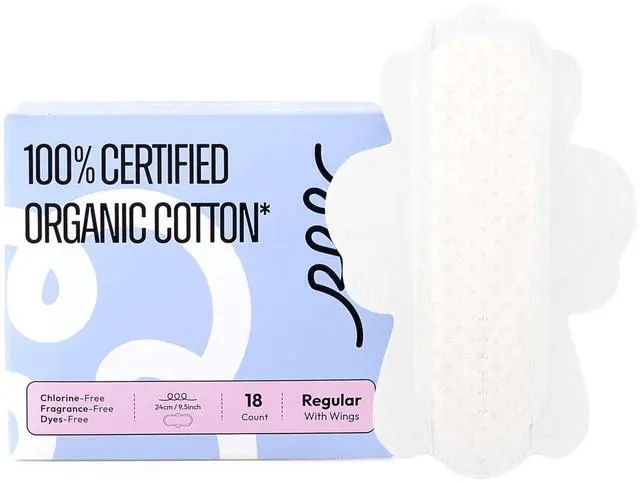 Main image of 100% GOTS Organic Cotton Period Pads with Wings, Size 3, 18 Count