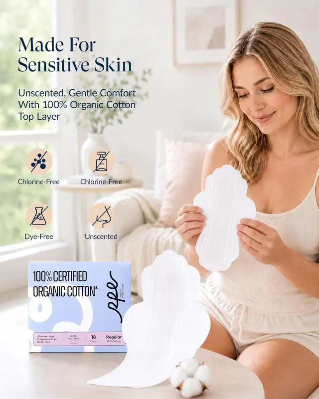 Alt view image 4 of 7 - 100% GOTS Organic Cotton Period Pads with Wings, Size 3, 18 Count