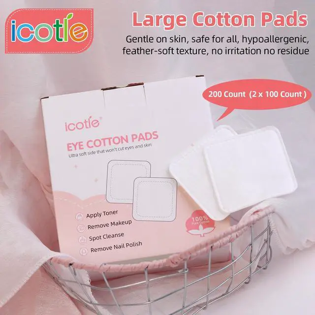 Alt view image 5 of 7 - 200-Count Eye Cotton Pads 100% Cotton Ultra Soft Square Cotton Pads, Spunlace Purely Physical Technology, Makeup Remover Pads for Facial Cleansing on All Skin Types
