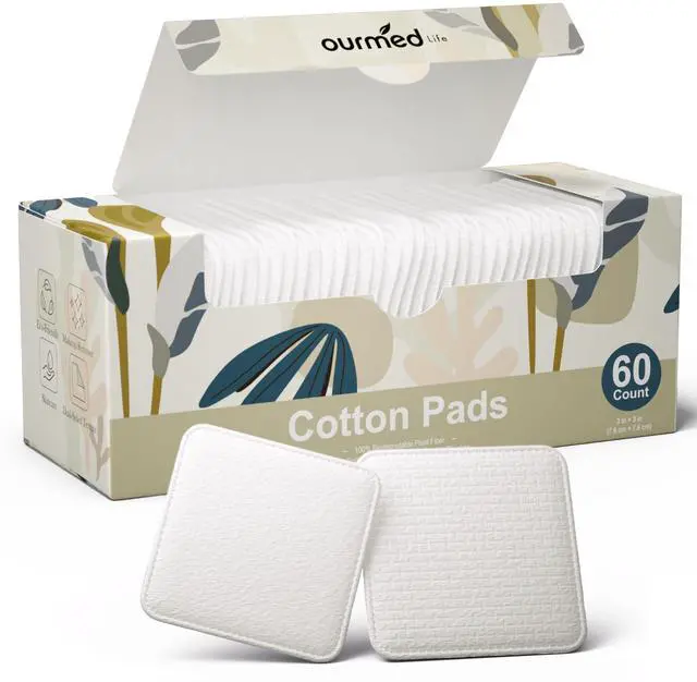 Main image of Large Cotton Pads for Face, Soft & Lint-Free Cotton Rounds with Pressed Seam Design, Durable Facial Cleansing Squares for Face, Ideal Makeup Remover Pads, 3x3 Inch, 60 Count