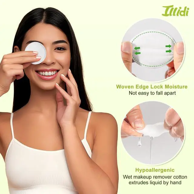 Alt view image 3 of 6 - Boxed 100% Cotton Rounds for Face (150), Dual-Texture, Soft, Lint-Free Makeup Remover Pads, Hypoallergenic, Highly Absorbent