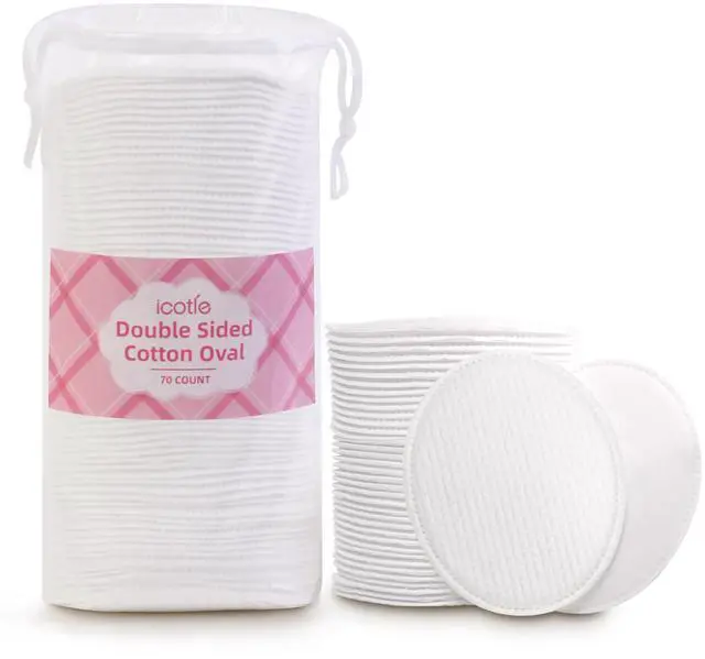 Main image of Large Oval Cotton Pads, 70 Count, 3-Layer, Dual Textured Design, Lint-Free, Ultra-Soft Cotton Oval for All Skin Types Cotton Pads for Makeup Removal, Cleansing, Skin Care etc.