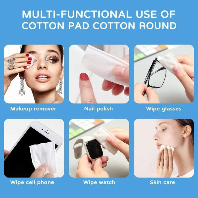 Alt view image 3 of 7 - Bell Cotton Facial Pads Cotton Pads (222 Count) Makeup Remover Pads 100% Pure Cotton Rounds, Hypoallergenic, Lint Free Cotton Pads Triple Layers Pads for Makeup Removal, Nail Polish