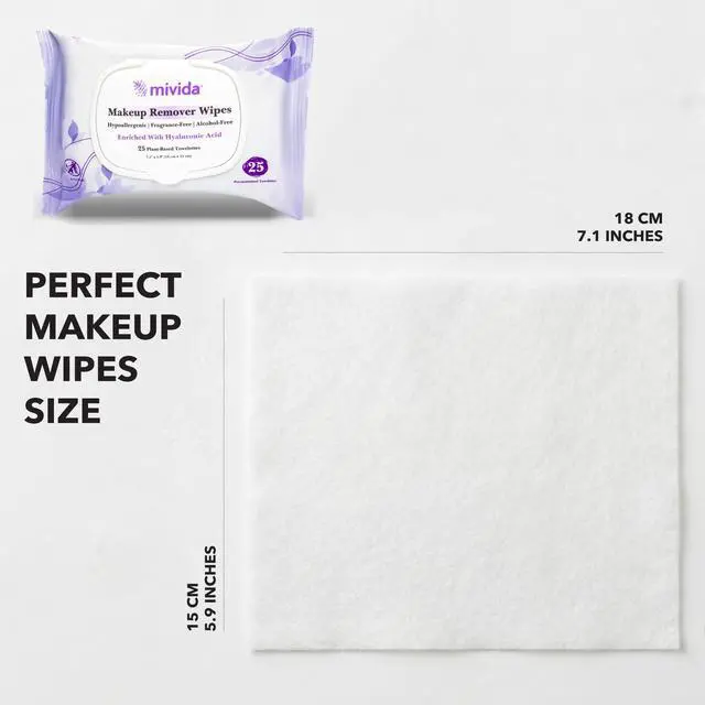 Alt view image 7 of 7 - Hypoallergenic Makeup Remover Wipes With Hyaluronic Acid, Dermatologist Tested Alcohol Free & Fragrance Free Makeup Wipes For Sensitive Skin, Make Up Remover, Travel Friendly 2 × 25 Count
