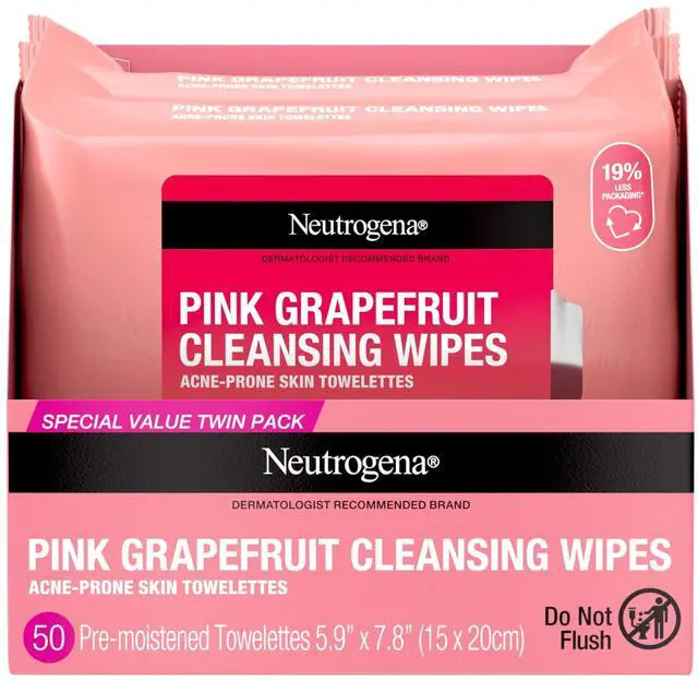 Main image of Makeup Remover Cleansing Towelettes, Pink Grapefruit, 25 Count, Twin Pack